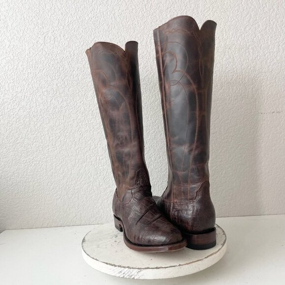 NEW Rod Patrick Womens Riding Cowboy Boots 10B Brown Caiman Leather Western Tall - Picture 1 of 11